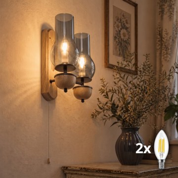 BRILAGI - LED fali lámpa COTTAGE 2xE14/40W/230V tölgy/füstszürke