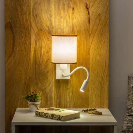 Brilagi - LED Rugalmas fali lámpa NUBILA 1xE27/25W/230V + LED/3W fehér/barna