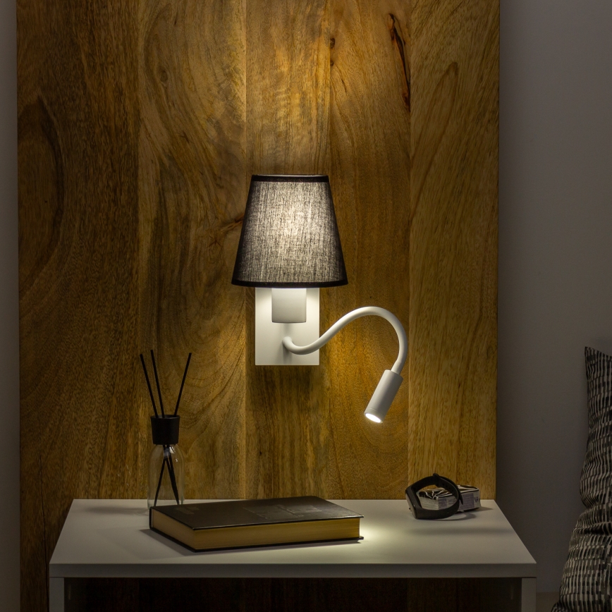 Brilagi - LED Rugalmas fali lámpa NUBILA 1xE27/25W/230V + LED/3W fehér/fekete