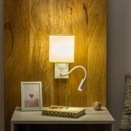 Brilagi - LED Rugalmas fali lámpa NUBILA 1xE27/25W/230V + LED/3W fehér/krémes