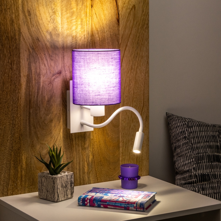 Brilagi - LED Rugalmas fali lámpa NUBILA 1xE27/25W/230V + LED/3W fehér/lila
