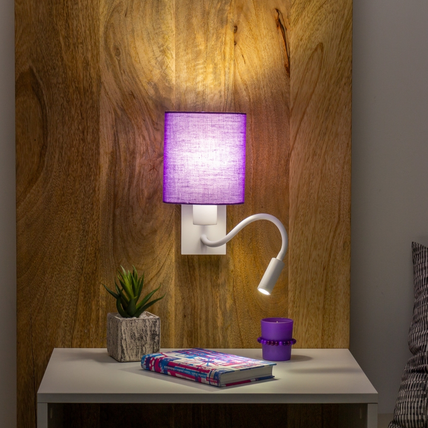 Brilagi - LED Rugalmas fali lámpa NUBILA 1xE27/25W/230V + LED/3W fehér/lila