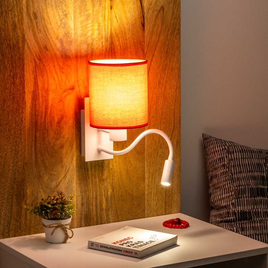 Brilagi - LED Rugalmas fali lámpa NUBILA 1xE27/25W/230V + LED/3W fehér/piros