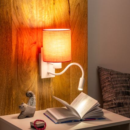 Brilagi - LED Rugalmas fali lámpa NUBILA 1xE27/25W/230V + LED/3W fehér/rózsaszín