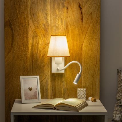 Brilagi - LED Rugalmas fali lámpa NUBILA 1xE27/25W/230V + LED/3W fehér/világosbarna