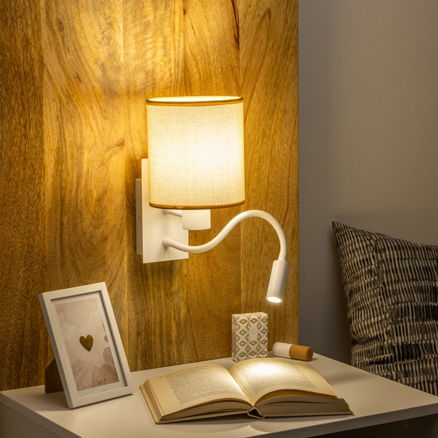 Brilagi - LED Rugalmas fali lámpa NUBILA 1xE27/25W/230V + LED/3W fehér/világosbarna