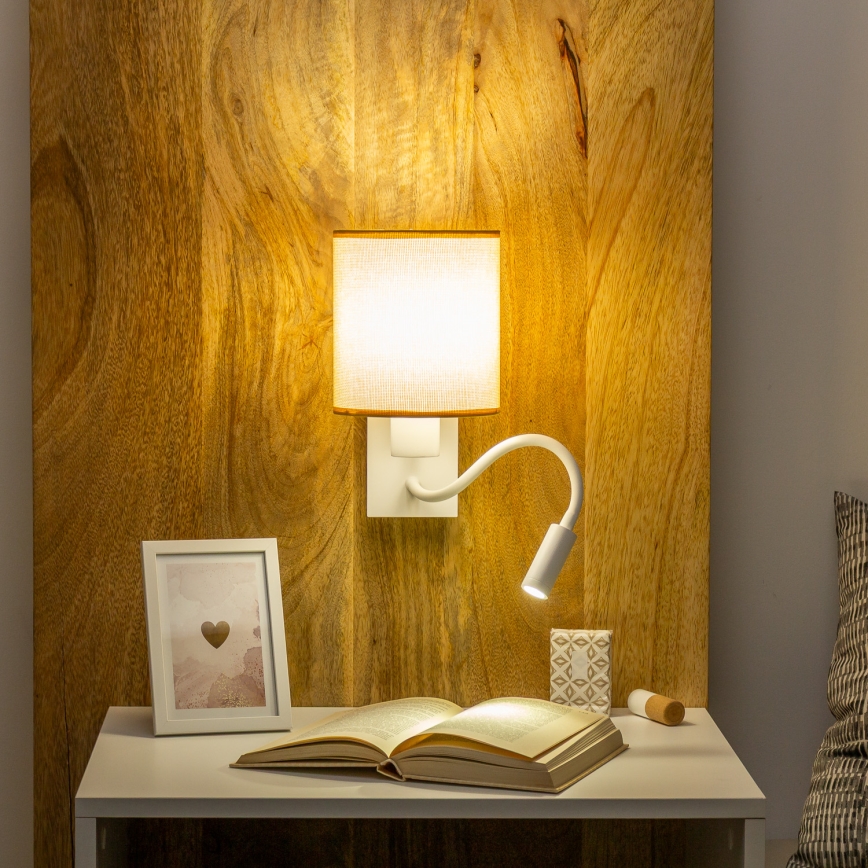 Brilagi - LED Rugalmas fali lámpa NUBILA 1xE27/25W/230V + LED/3W fehér/világosbarna