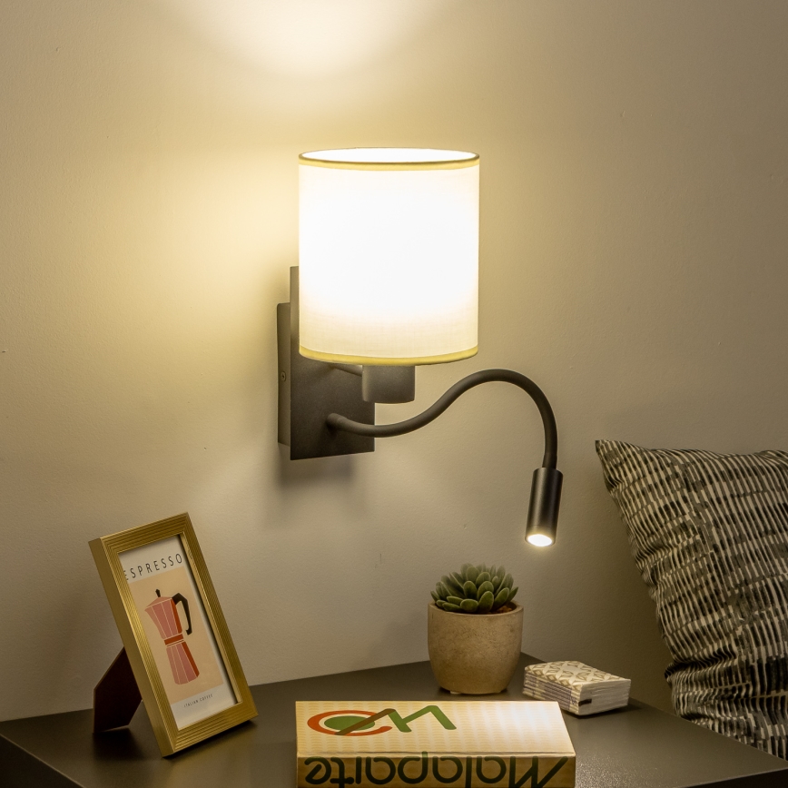 Brilagi - LED Rugalmas fali lámpa NUBILA 1xE27/25W/230V + LED/3W fekete/krémes