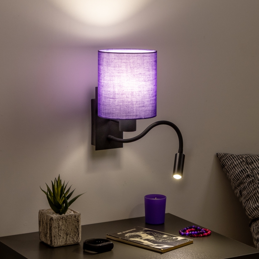Brilagi - LED Rugalmas fali lámpa NUBILA 1xE27/25W/230V + LED/3W fekete/lila