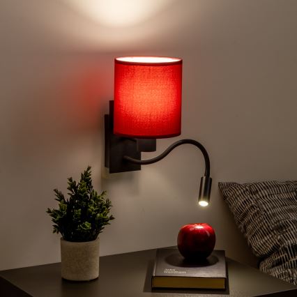 Brilagi - LED Rugalmas fali lámpa NUBILA 1xE27/25W/230V + LED/3W fekete/Pompeiai piros