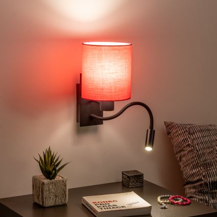 Brilagi - LED Rugalmas fali lámpa NUBILA 1xE27/25W/230V + LED/3W fekete/rózsaszín