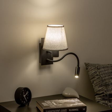 Brilagi - LED Rugalmas fali lámpa NUBILA 1xE27/25W/230V + LED/3W fekete/szürke