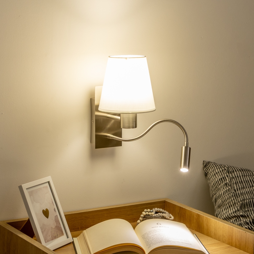 Brilagi - LED Rugalmas fali lámpa NUBILA 1xE27/25W/230V + LED/3W matt króm/fehér