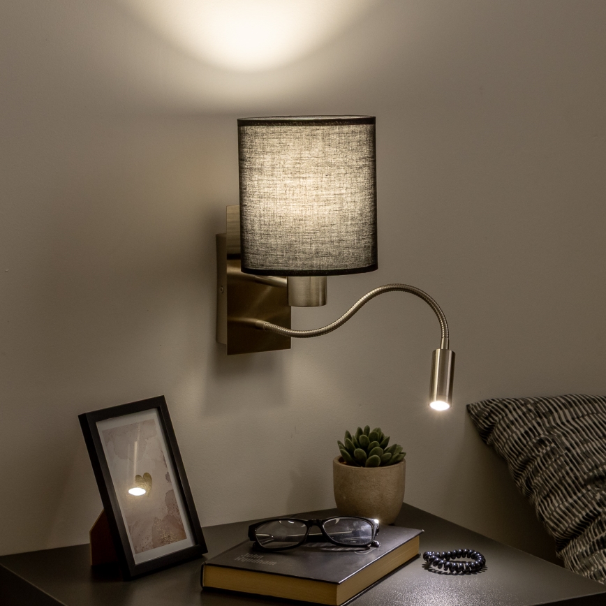 Brilagi - LED Rugalmas fali lámpa NUBILA 1xE27/25W/230V + LED/3W matt króm/fekete