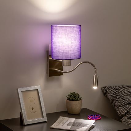 Brilagi - LED Rugalmas fali lámpa NUBILA 1xE27/25W/230V + LED/3W matt króm/lila