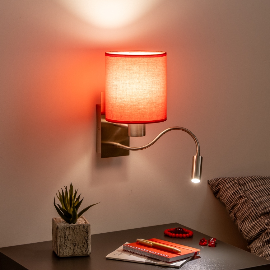 Brilagi - LED Rugalmas fali lámpa NUBILA 1xE27/25W/230V + LED/3W matt króm/piros