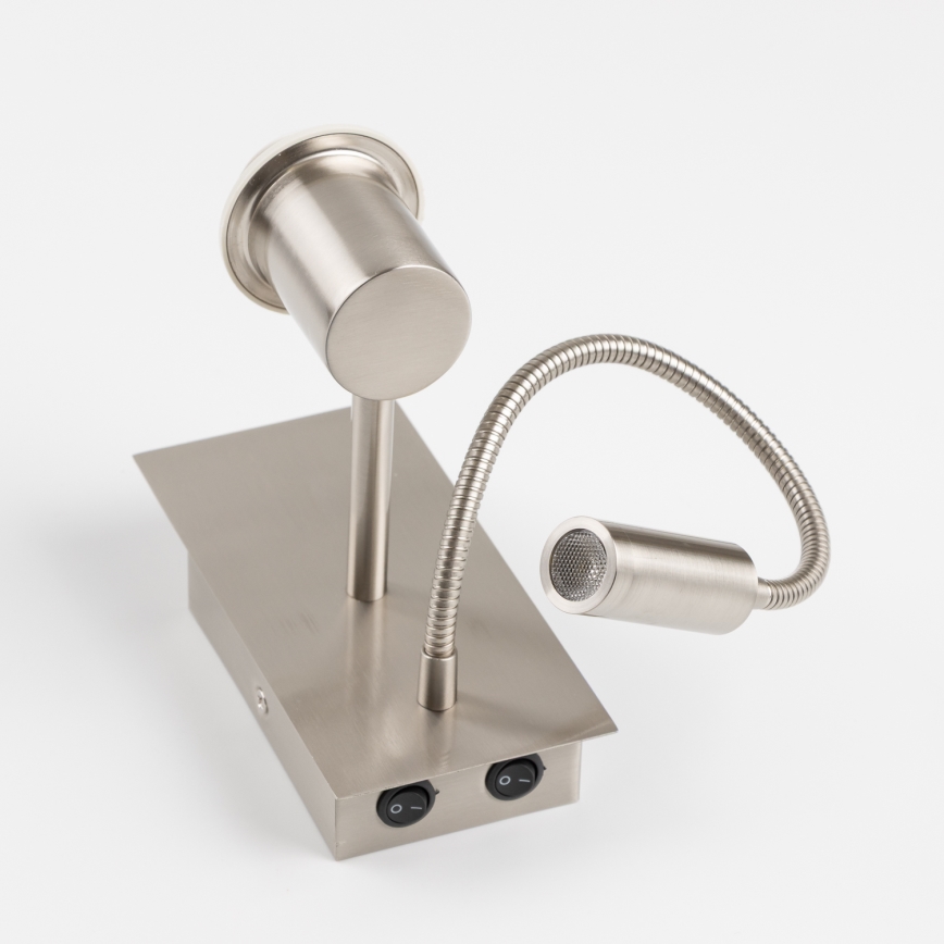 Brilagi - LED Rugalmas fali lámpa NUBILA 1xE27/25W/230V + LED/3W matt króm/világosbarna