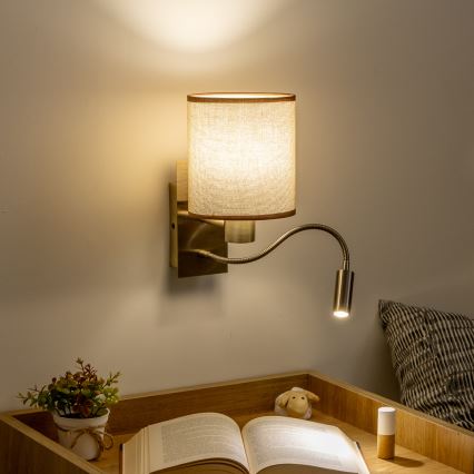 Brilagi - LED Rugalmas fali lámpa NUBILA 1xE27/25W/230V + LED/3W réz/barna