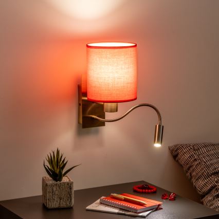 Brilagi - LED Rugalmas fali lámpa NUBILA 1xE27/25W/230V + LED/3W réz/piros
