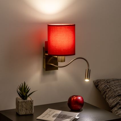 Brilagi - LED Rugalmas fali lámpa NUBILA 1xE27/25W/230V+LED/3W réz/Pompeiai piros