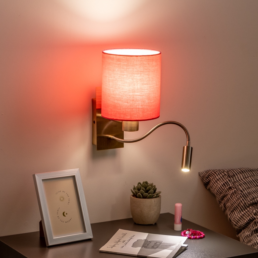 Brilagi - LED Rugalmas fali lámpa NUBILA 1xE27/25W/230V + LED/3W réz/rózsaszín