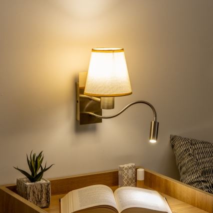 Brilagi - LED Rugalmas fali lámpa NUBILA 1xE27/25W/230V + LED/3W réz/világosbarna