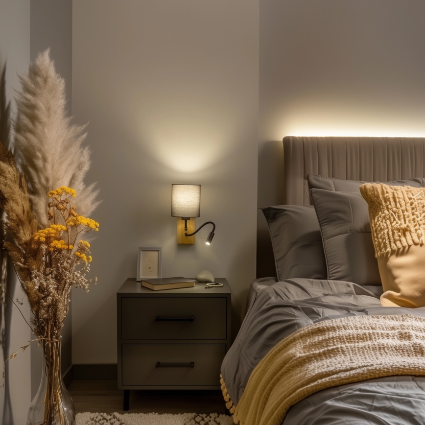 Brilagi - LED Rugalmas fali lámpa NUBILA WOOD 1xE27/25W/230V + LED/3W tölgy/antracit