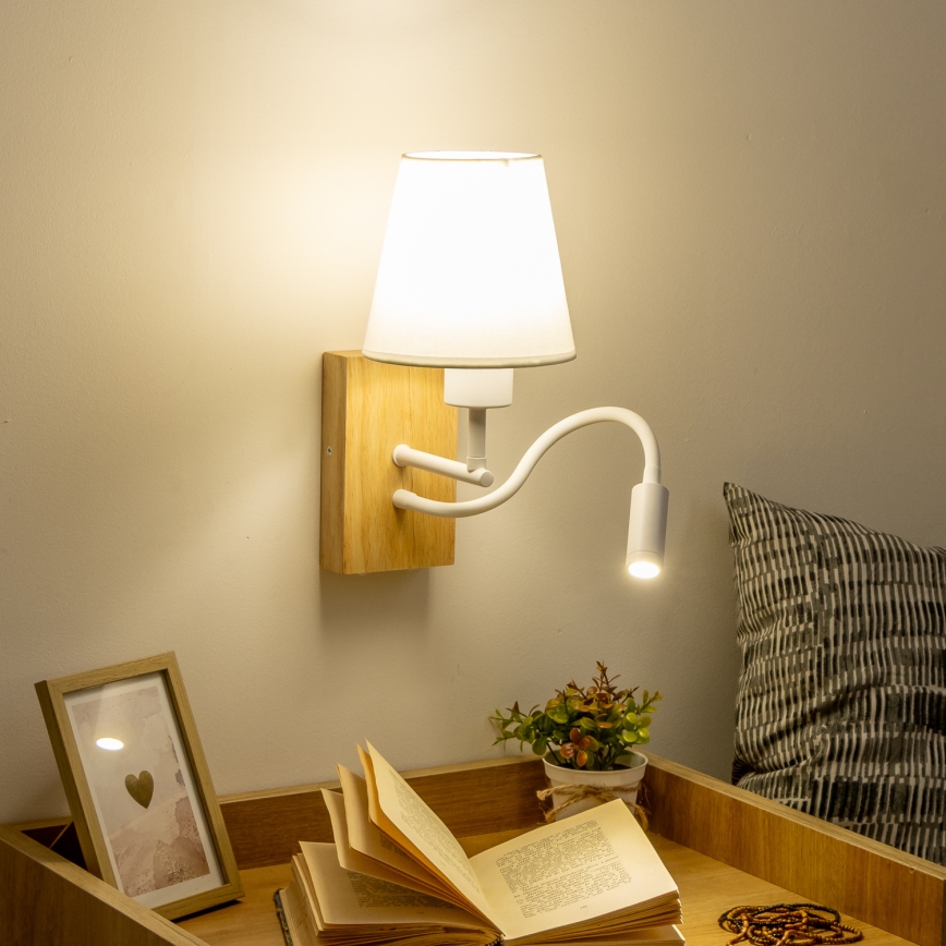 Brilagi - LED Rugalmas fali lámpa NUBILA WOOD 1xE27/25W/230V + LED/3W tölgy/fehér