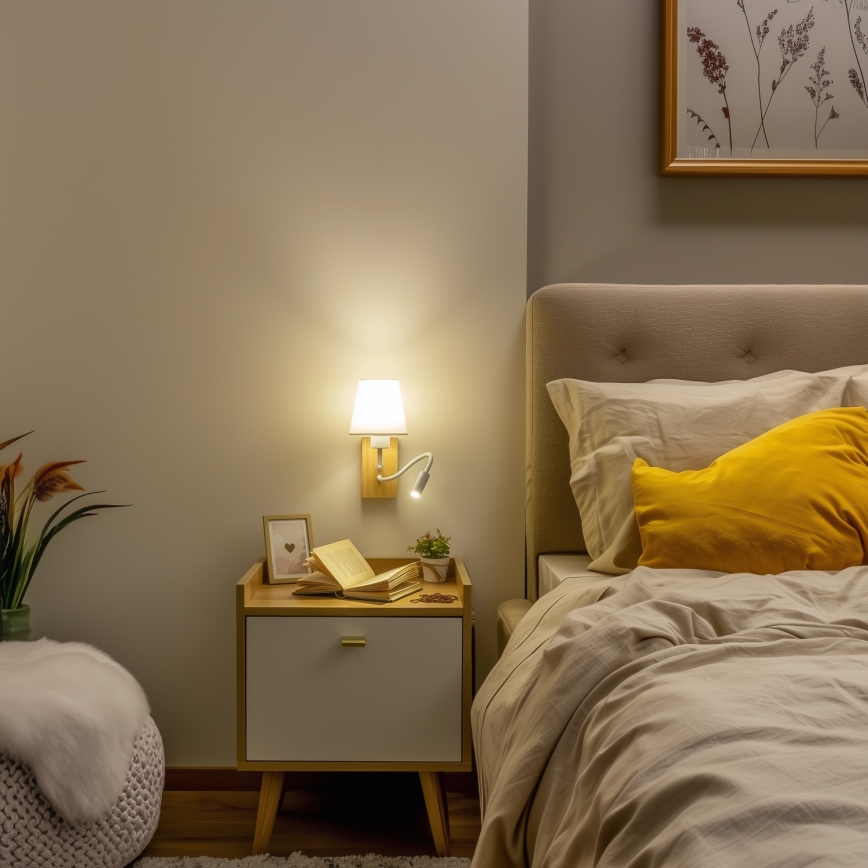 Brilagi - LED Rugalmas fali lámpa NUBILA WOOD 1xE27/25W/230V + LED/3W tölgy/fehér