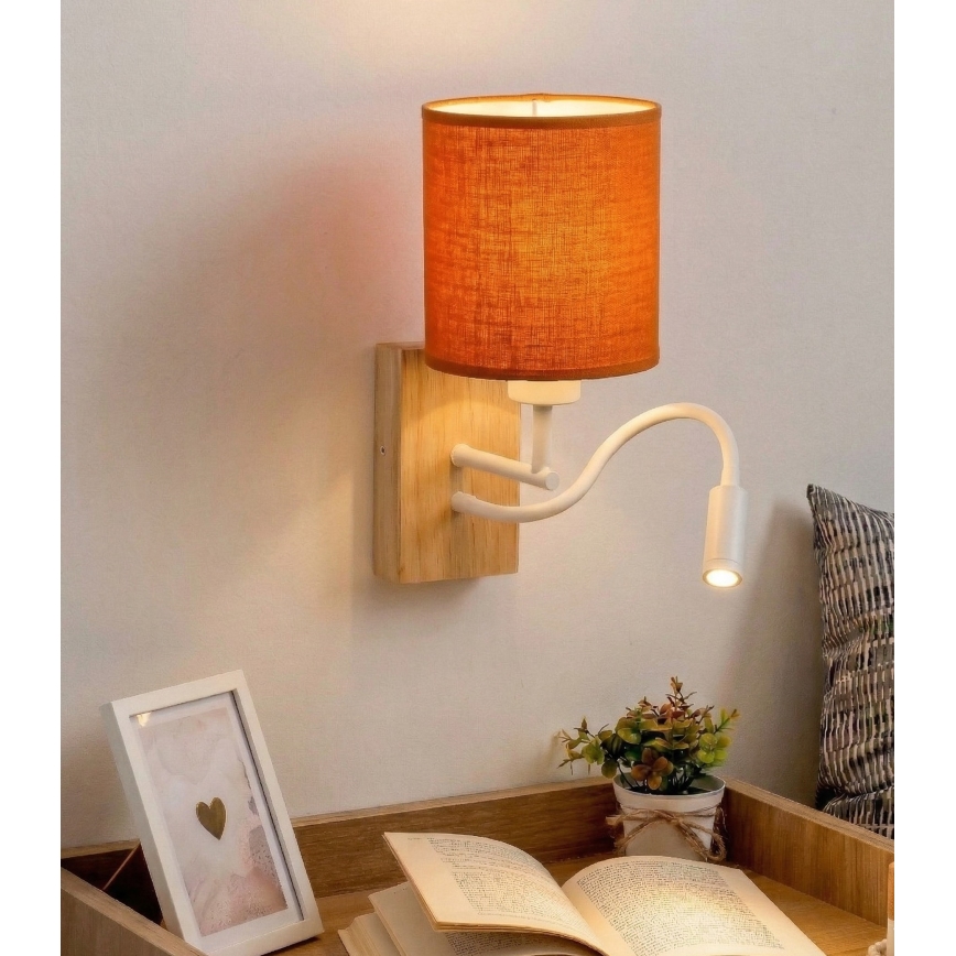 Brilagi - NUBILA WOOD LED flexibilis fali lámpa 1xE27/25W/230V + LED/3W tölgy/fehér/narancssárga