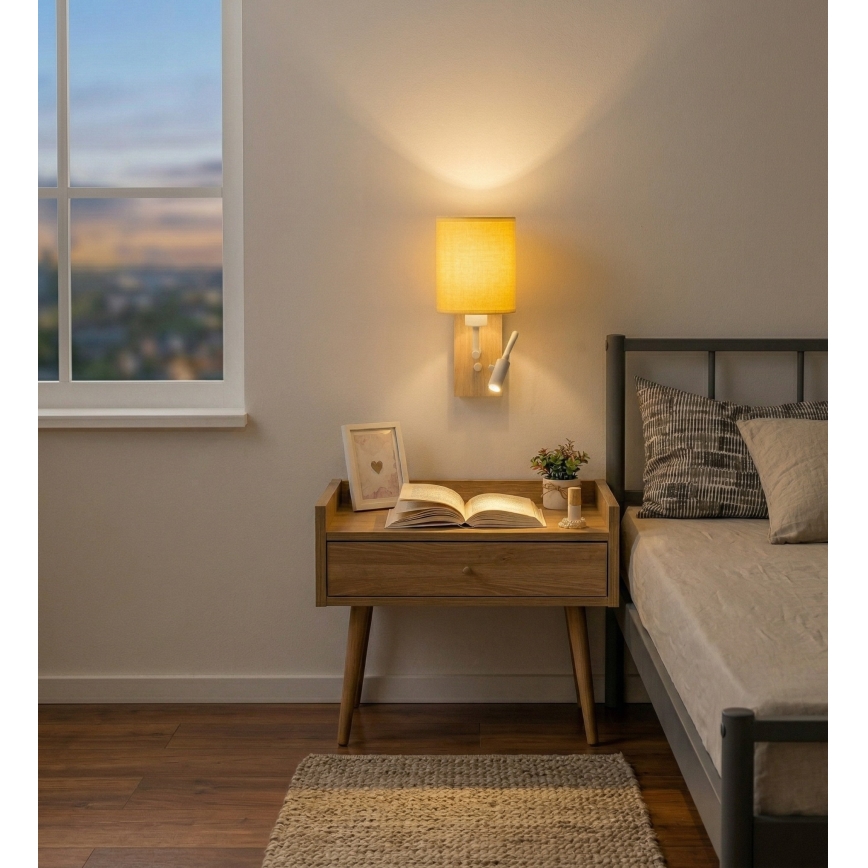 Brilagi - LED flexibilis fali lámpa NUBILA WOOD 1xE27/25W/230V + LED/3W tölgy/fehér/sárga