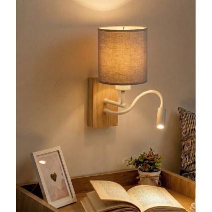 Brilagi - LED flexibilis fali lámpa NUBILA WOOD 1xE27/25W/230V + LED/3W tölgy/fehér/világosszürke