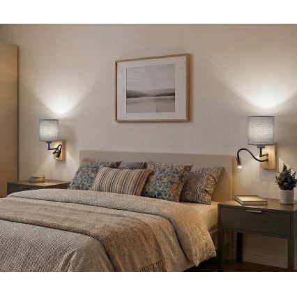 Brilagi - LED flexibilis fali lámpa NUBILA WOOD 1xE27/25W/230V + LED/3W tölgy/fehér/világosszürke