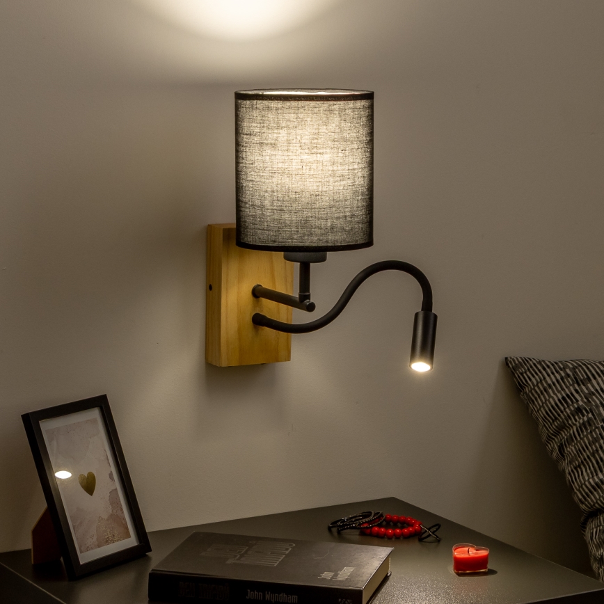 Brilagi - LED Rugalmas fali lámpa NUBILA WOOD 1xE27/25W/230V + LED/3W tölgy/fekete