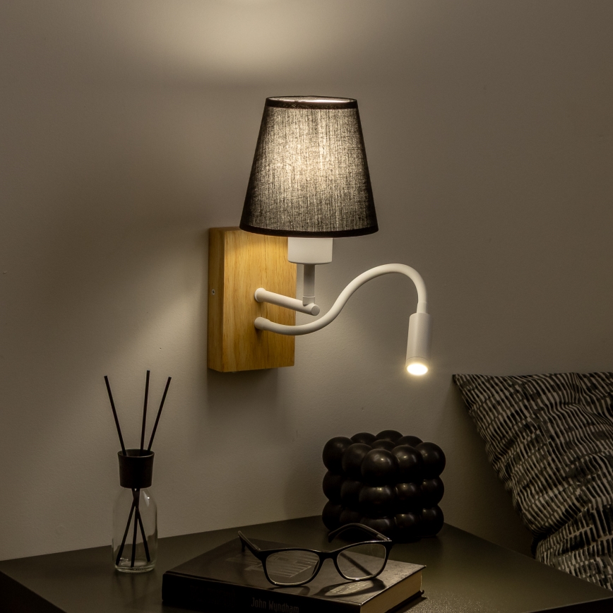 Brilagi - LED Rugalmas fali lámpa NUBILA WOOD 1xE27/25W/230V + LED/3W tölgy/fekete