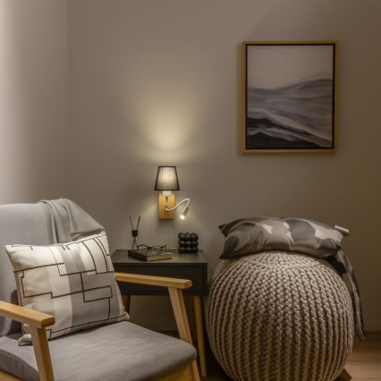 Brilagi - LED Rugalmas fali lámpa NUBILA WOOD 1xE27/25W/230V + LED/3W tölgy/fekete