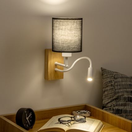 Brilagi - LED Rugalmas fali lámpa NUBILA WOOD 1xE27/25W/230V + LED/3W tölgy/fekete