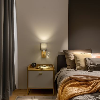 Brilagi - LED Rugalmas fali lámpa NUBILA WOOD 1xE27/25W/230V + LED/3W tölgy/fekete