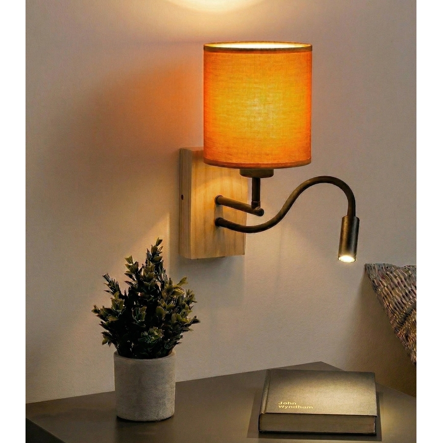 BRILAGI - LED flexibilis fali lámpa NUBILA WOOD 1xE27/25W/230V + LED/3W tölgy/fekete/narancs