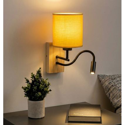Brilagi - LED flexibilis falilámpa NUBILA WOOD 1xE27/25W/230V + LED/3W tölgy/fekete/sárga