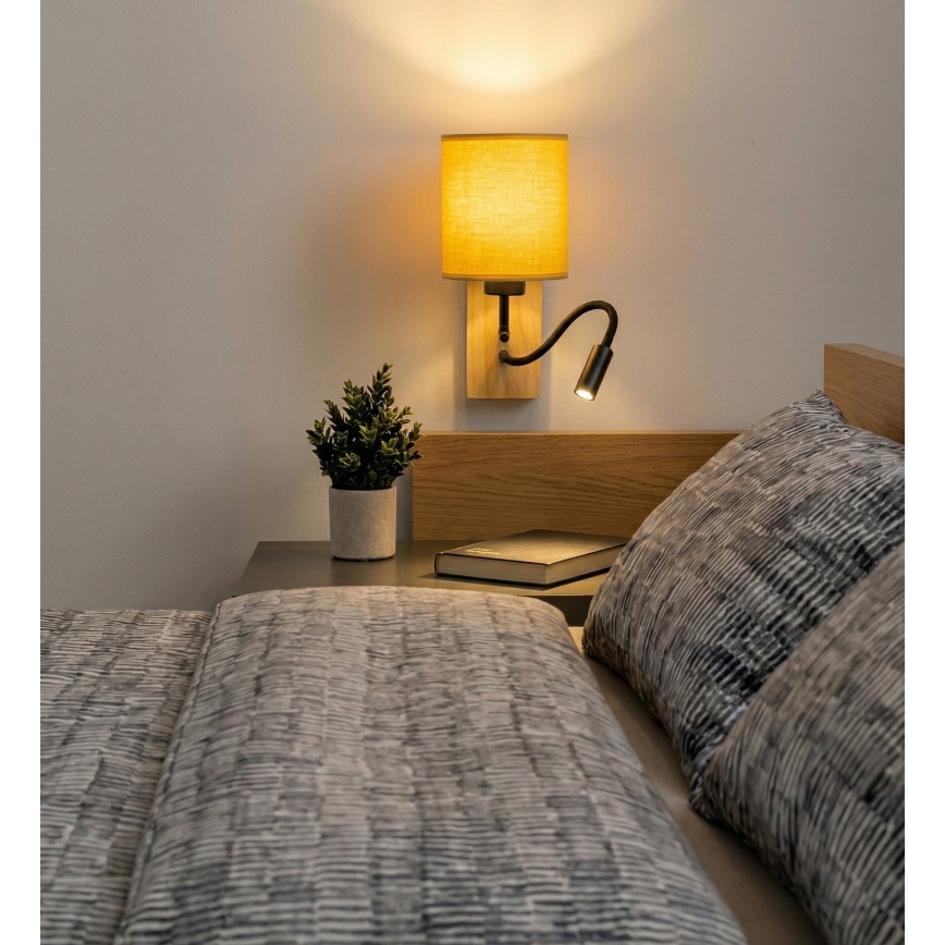 Brilagi - LED flexibilis falilámpa NUBILA WOOD 1xE27/25W/230V + LED/3W tölgy/fekete/sárga