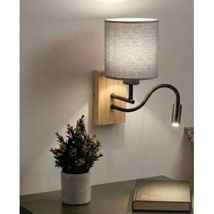 BRILAGI - LED flexibilis fali lámpa NUBILA WOOD 1xE27/25W/230V + LED/3W tölgy/fekete/világosszürke