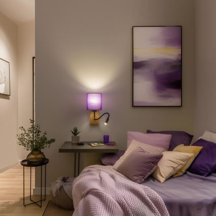 Brilagi - LED Rugalmas fali lámpa NUBILA WOOD 1xE27/25W/230V + LED/3W tölgy/lila