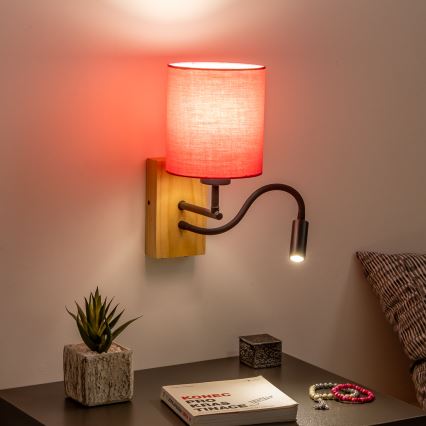 Brilagi - LED Rugalmas fali lámpa NUBILA WOOD 1xE27/25W/230V + LED/3W tölgy/rózsaszín