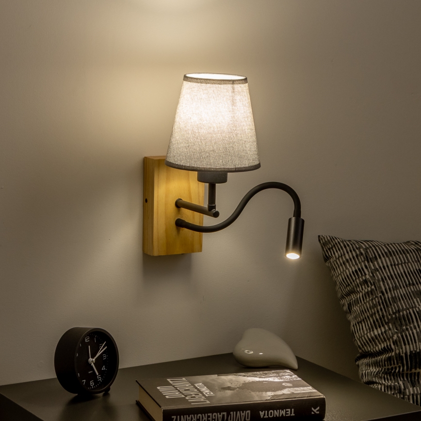 Brilagi - LED Rugalmas fali lámpa NUBILA WOOD 1xE27/25W/230V + LED/3W tölgy/szürke