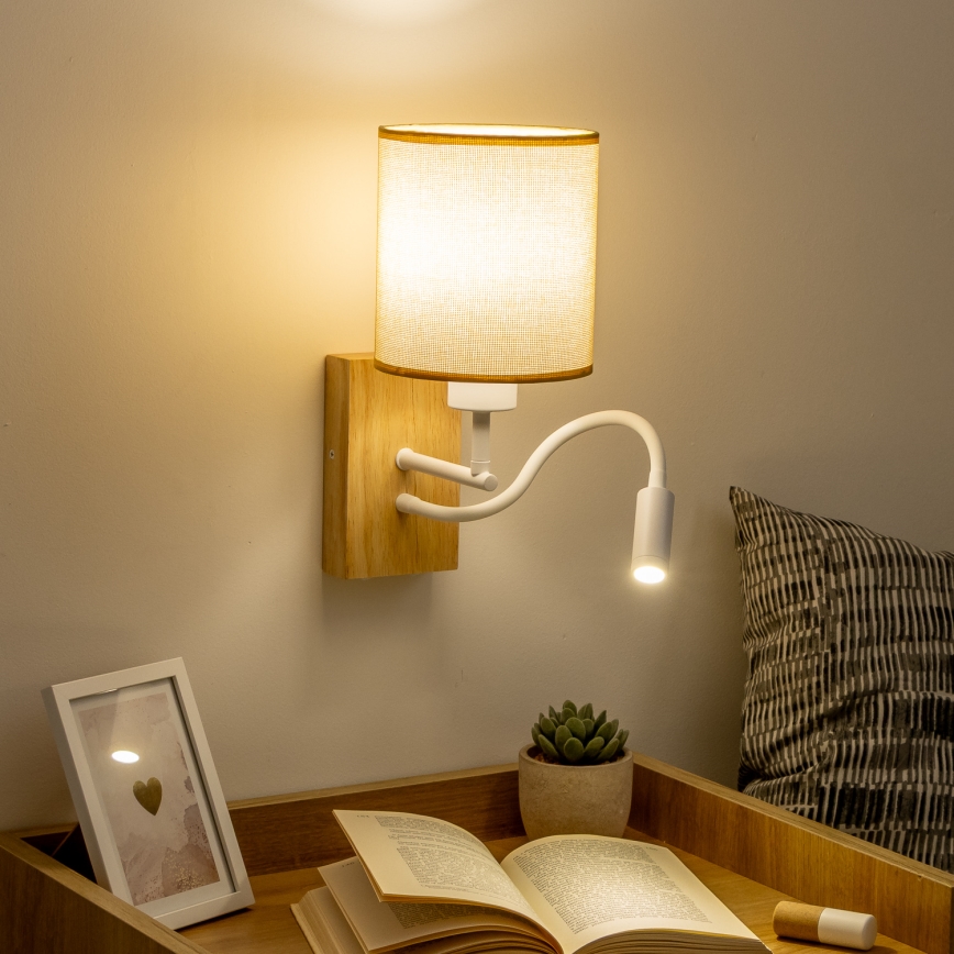 Brilagi - LED Rugalmas fali lámpa NUBILA WOOD 1xE27/25W/230V + LED/3W tölgy/világosbarna