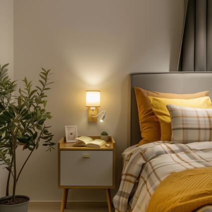 Brilagi - LED Rugalmas fali lámpa NUBILA WOOD 1xE27/25W/230V + LED/3W tölgy/világosbarna