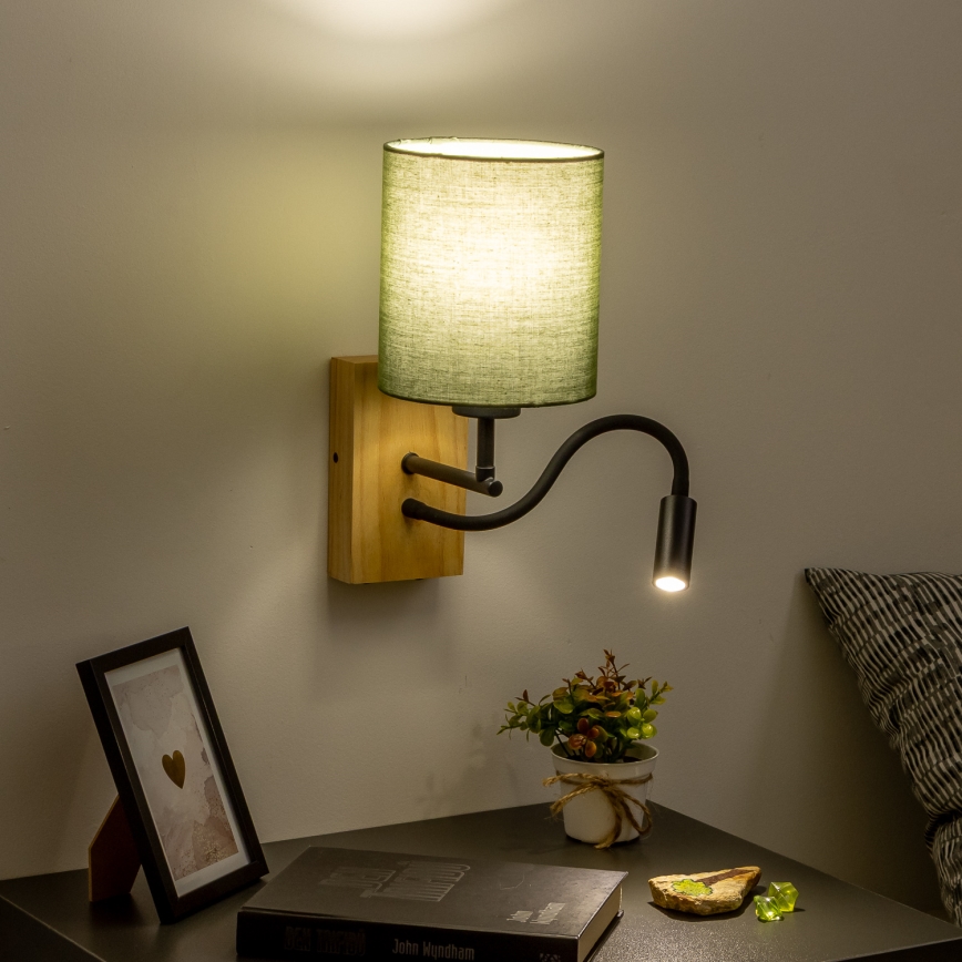 Brilagi - LED Rugalmas fali lámpa NUBILA WOOD 1xE27/25W/230V + LED/3W tölgy/zöld