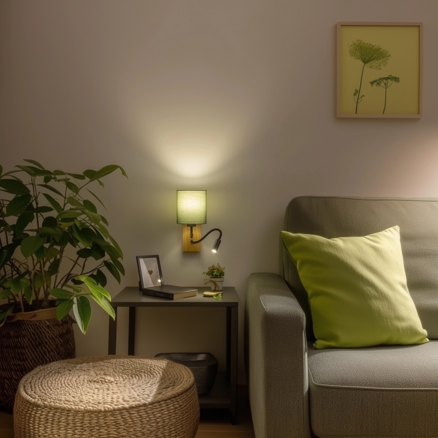 Brilagi - LED Rugalmas fali lámpa NUBILA WOOD 1xE27/25W/230V + LED/3W tölgy/zöld