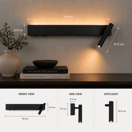 Brilagi - LED fali spotlámpa ARLIX LED/3W/230V + LED/7W fekete CRI 90